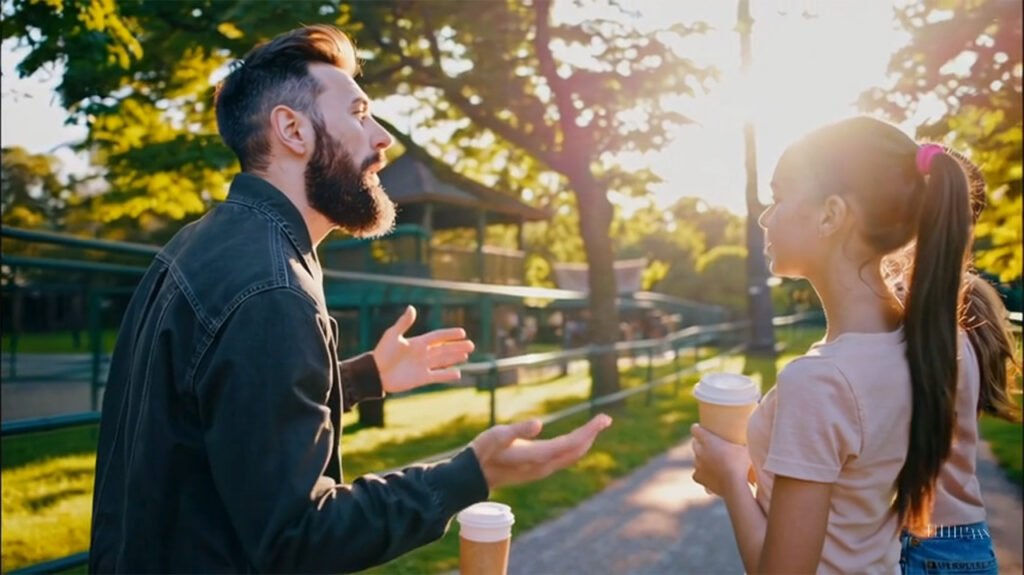 Mentor leading a positive group mentoring session with young people in a park, sharing conversation and support – Switch Mentoring group programme.